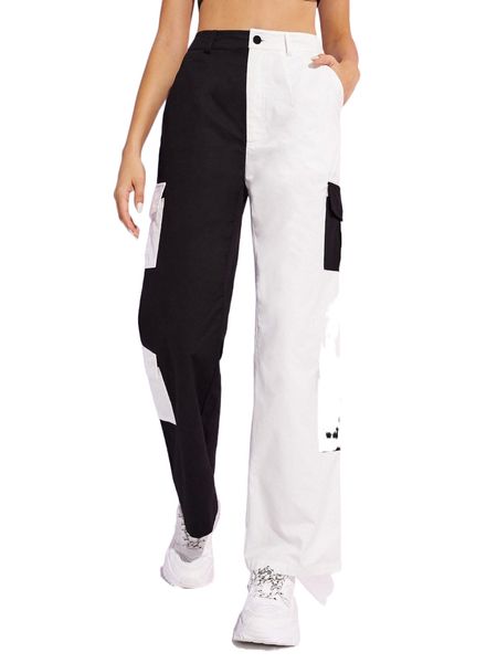 

x maysophie two tone flap pocket cargo pants l3qw#, Black;white