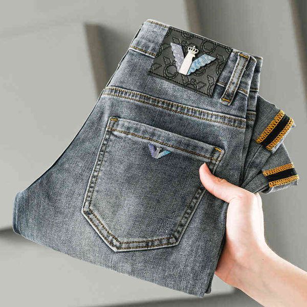 

jeans spring men's korean version small foot slim fit light luxury cotton elastic versatile youth blue pants