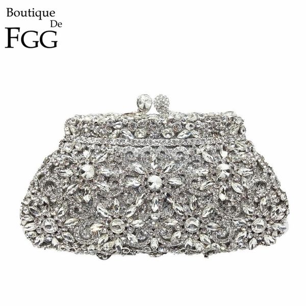 

boutique de fgg flower crown minaudiere clutch silver crystal evening handbag women party prom bag bridal clutches wedding purse 220809