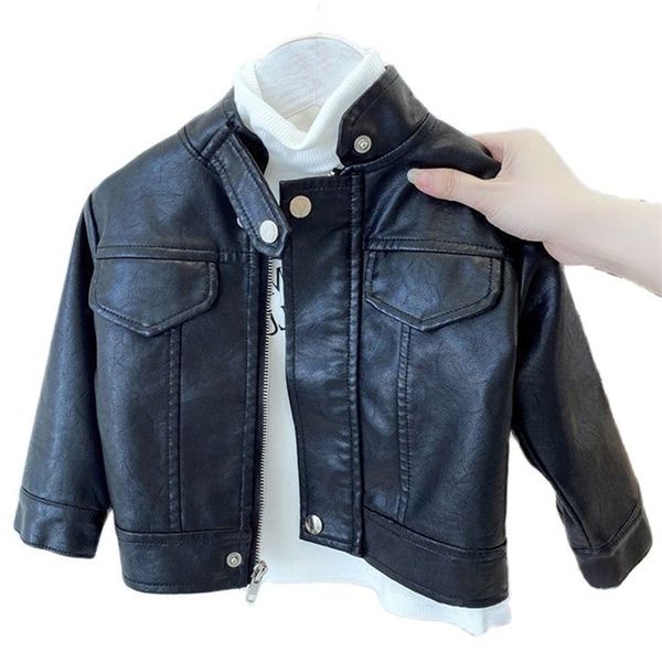 Jacken Frühling Herbst Kinder Jungen Mädchen LederjackeJacke Mode Schöne Baby Reißverschluss Mantel Kinder Oberbekleidung Lederjacke 220826