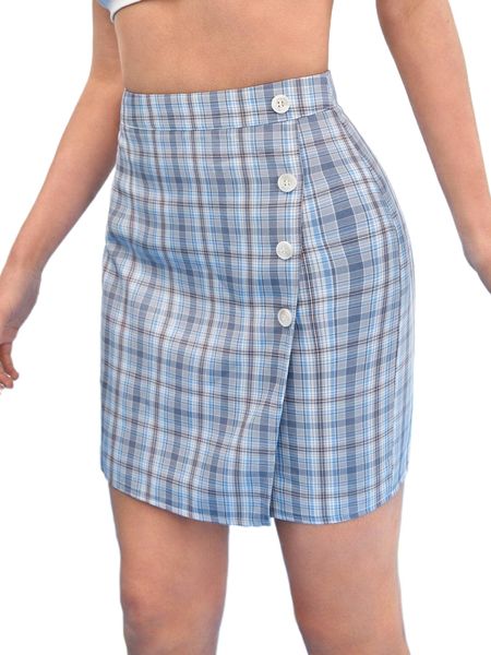 

tartan button front skirt b7iz#, Black
