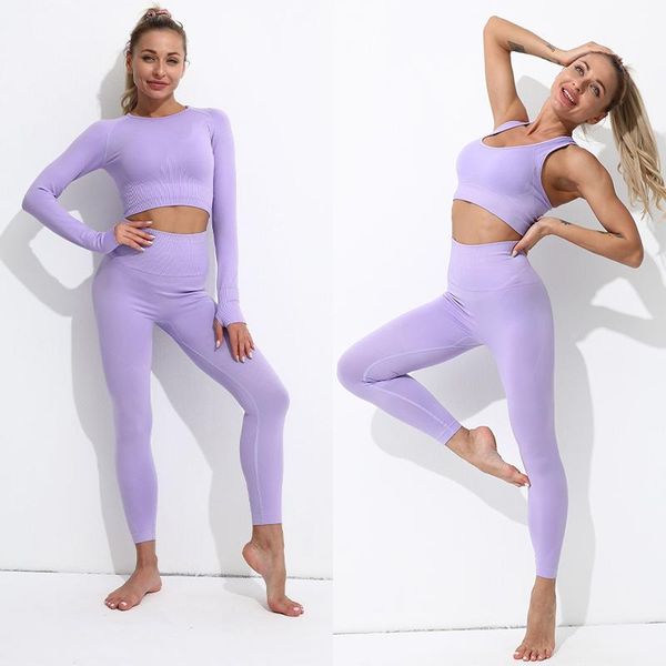 

yoga outfit women's tracksuit set female clothing seamless fitness long sleeve shirt high waist leggings workout running clothes