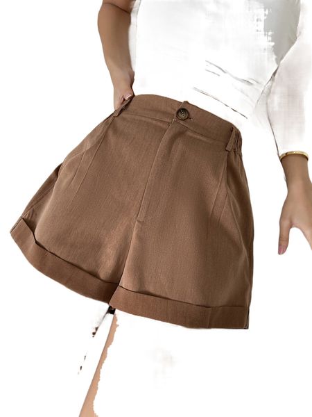 

plicated detail roll hem wide leg shorts 3108#, White;black