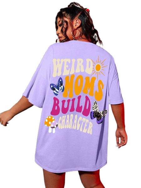 

plus slogan graphic drop shoulder tee g3jz#, Black