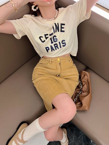 

women's t-shirt designer ce home 22 spring and summer new sequin embroidery fashionable high count cotton comfortable 100 match short s, White