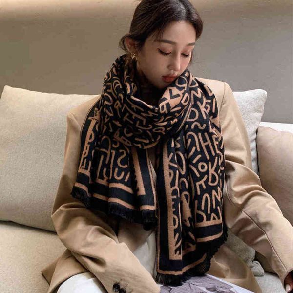 

2022 autumn winter warm scarf women's winter imitation cashmere double-sided thickened shawl 8oez, Blue;gray