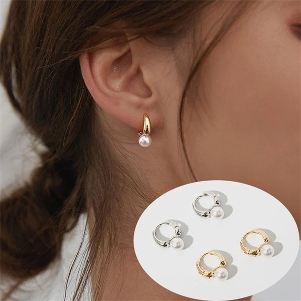

2022 new premium french pearl charm cute small hoop earrings women's gold drop earrings ab772, Golden