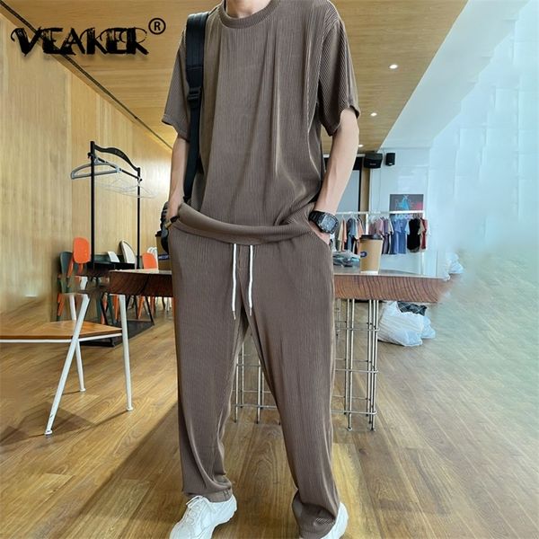 Verão 2 Peça Homem Men Men Solid S Clothes Ice Silk Draped Tops Short Tops Long Pants Loose Tracksuit Casual Ternos 3xl 220708