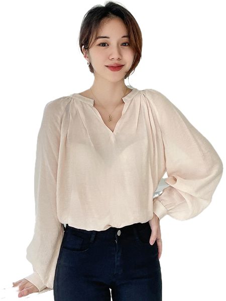 

dazy notched neck bishop sleeve blouse 82jc#, White