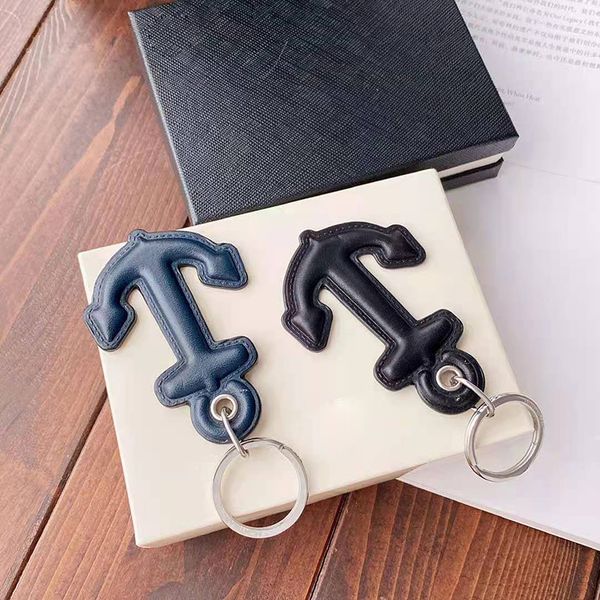 

luxury men keychain anchor leather charm stainless steel ring keychain as pic have box dustbag gift for birthday xmas, Silver