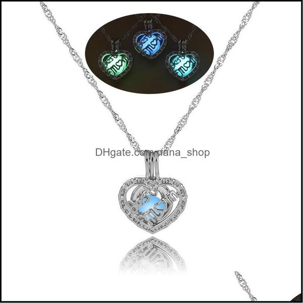 

pendant necklaces pendants jewelry luxury luminous mom heart open glow in the dark beads cage locket charm sier chains for women ladies mo, Silver