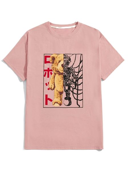 

romwe guys bear print tee t34z#, White;black