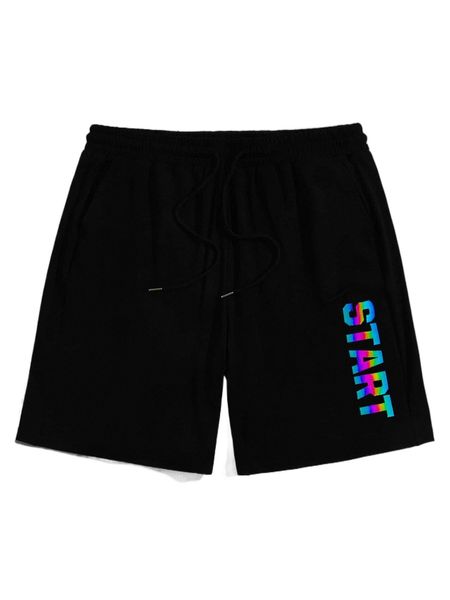 

men reflective letter graphic drawstring waist shorts 68ud#, White;black