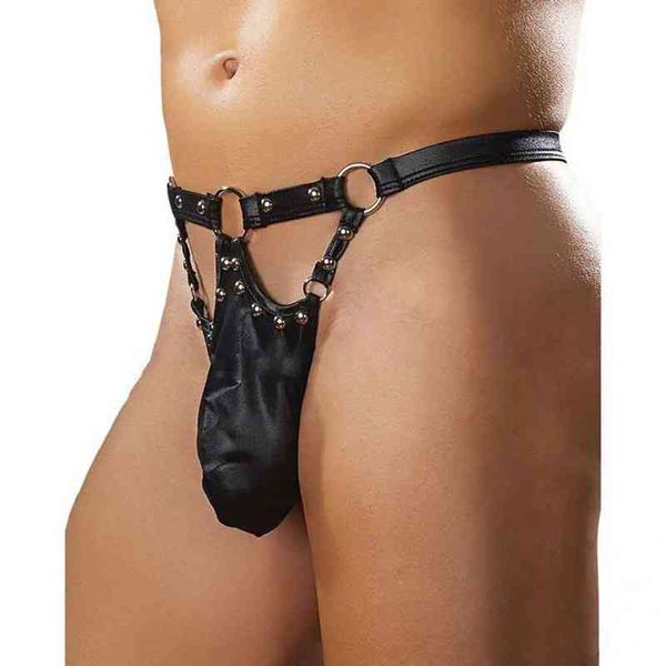 

men fashion nightclub panties pu leather underpant man rivet t pants passion bottoms gays fetish men's erotic underwear w220324, Red;black