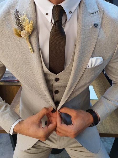 Ternos masculinos Blazers mais recentes designs casuais champanhe para homens 3 peças noivo formal noivo Blazer conjunto de colete e calça '