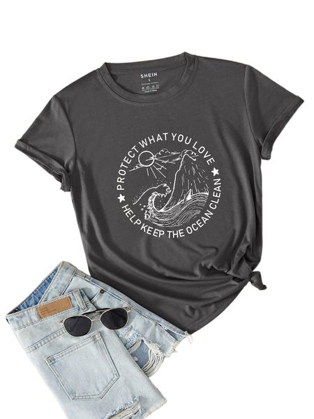 

slogan & wave print tee 23oz#, White
