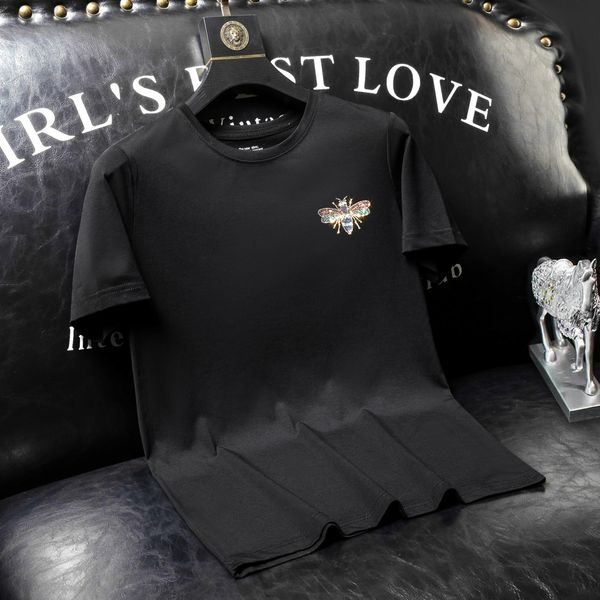 

men's t-shirts designer 2022 summer men's t-shirt short sleeve ice silk sliding material fat heavy industry bee wings laser drilli, White;black