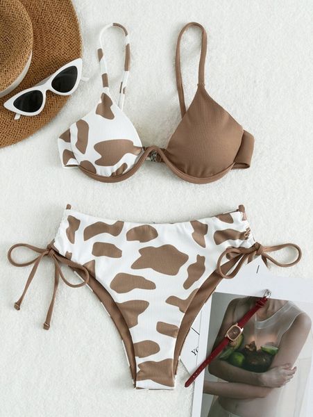 

cow print underwire bikini swimsuit o2uh#, White;black