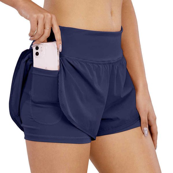 

summer leisure sports light proof shorts yoga outfits women's underwear fitness running fast dry breathable fake two-piece yoga short, White;red