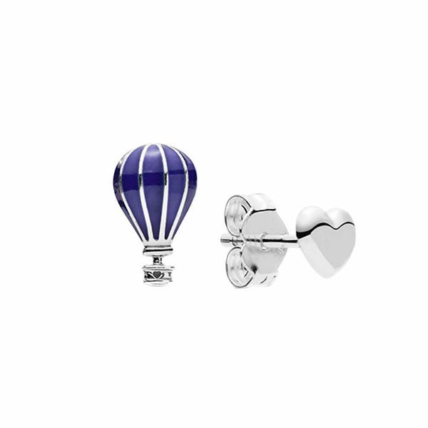 

blue air balloon and love heart stud earring 925 sterling silver women girls party jewelry with original box set for pandora earrings, Golden;silver