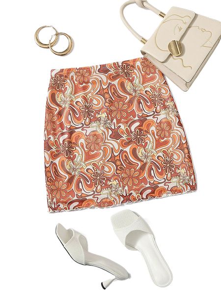 

floral print mesh skirt f9ga#, Black