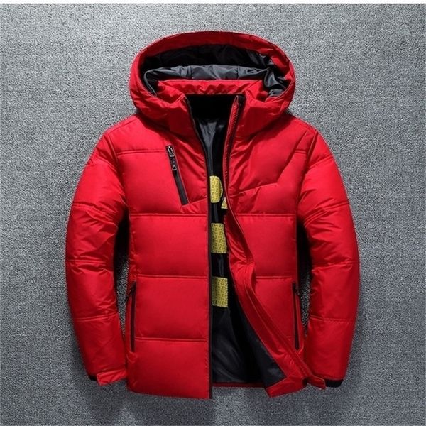 

duck down jacket men thicken hooded long sleeve down zipper pocket coat warm feather men winter down jacket casual outwear 4xl 201210, Black