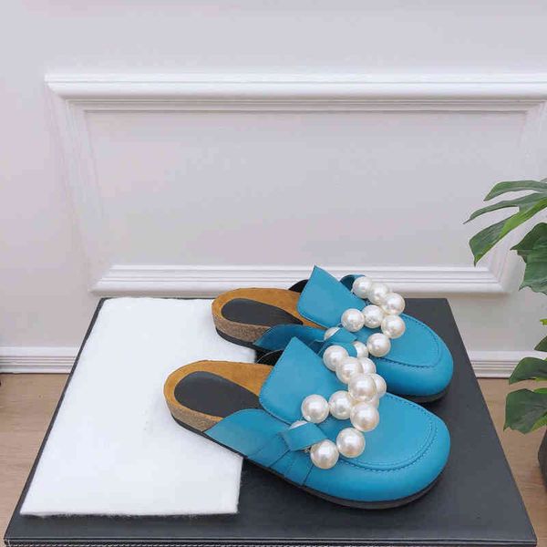 

sandals baotou slippers wear out in summer. muller semi flat heel thick bottom pearl lazy women's shoes trend, Black