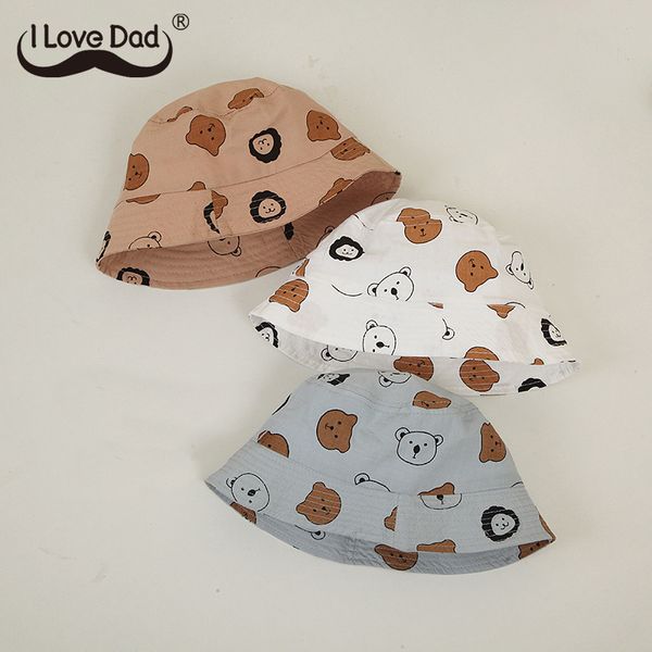 Cappello da pescatore per bambini con animali coreani dei cartoni animati Orso carino a tesa larga per bambini Cappello da sole per pescatori Protezione UV Cappellini da spiaggia per bambini