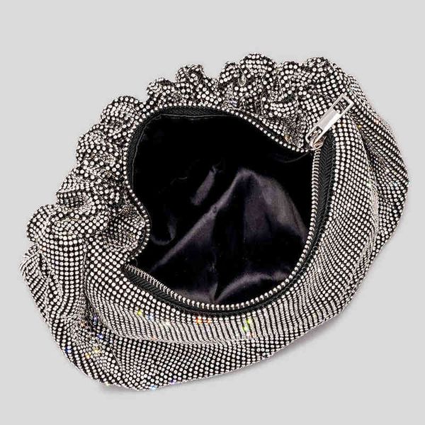 

evening bags luxury diamonds ruched handle women handbags shiny bag rhinestones mesh lady hand party small tote purses sac 220721