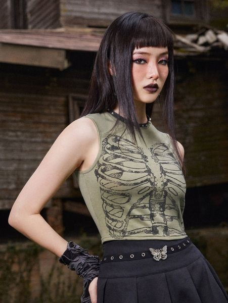 

romwe goth skeleton print tank p2y6#, White