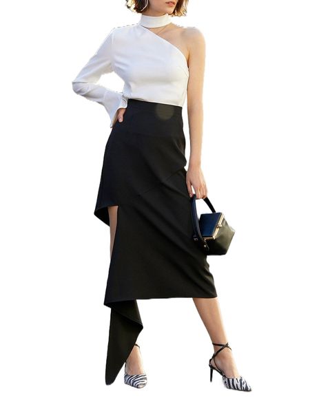 

solid high low skirt 04he#, Black
