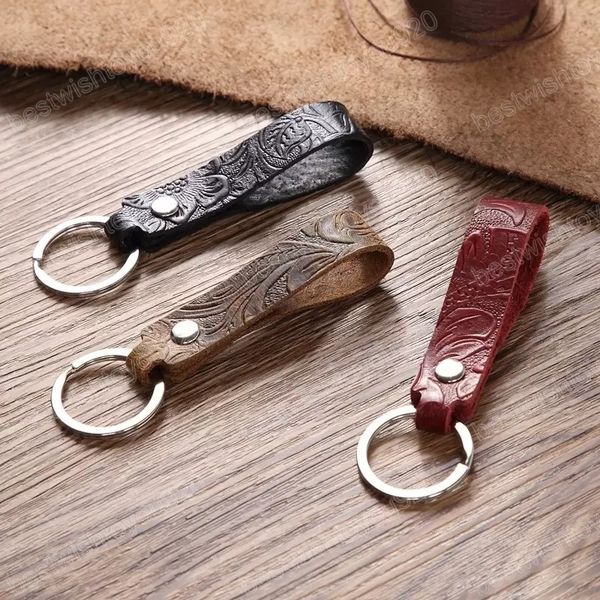 

genuine leather keychain black red brown car wallet keyring with pattern, Silver