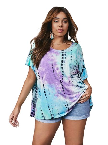 

plus tie dye batwing sleeve tee p2cg#, Black