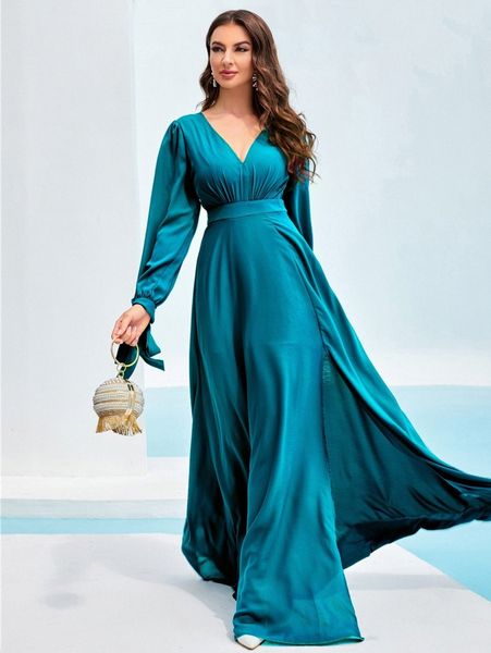 

tie cuff slit thigh dress 90jk#, Black;gray