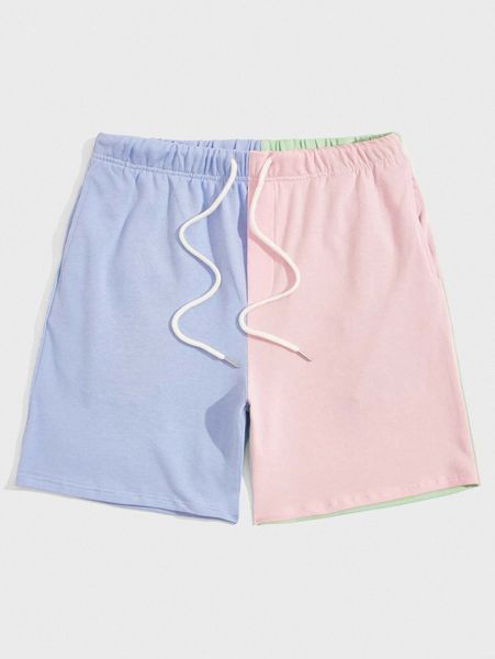 

men colorblock drawstring waist shorts x6uh#, White;black