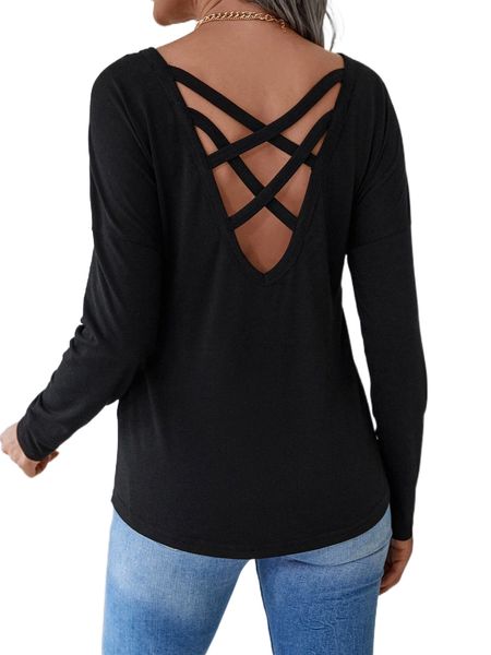 

solid criss cross backless tee t5gh#, White