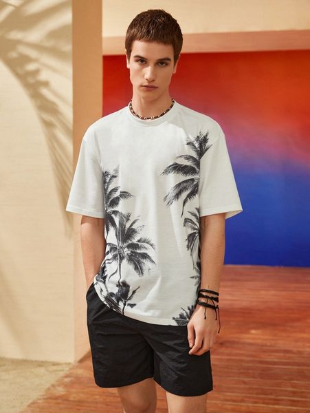

men tropical print tee t9mi#, White;black