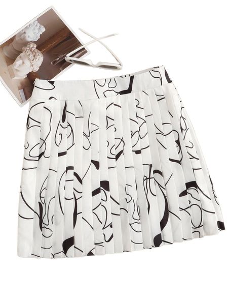 

abstract figure graphic pleated skirt a8wg#, Black