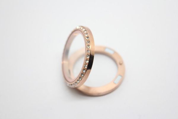 Colares pendentes 10pcs/lote aço inoxidável ouro rosa de 30 mm de cristal de cristal flutuante jóias de memória magnética jóias