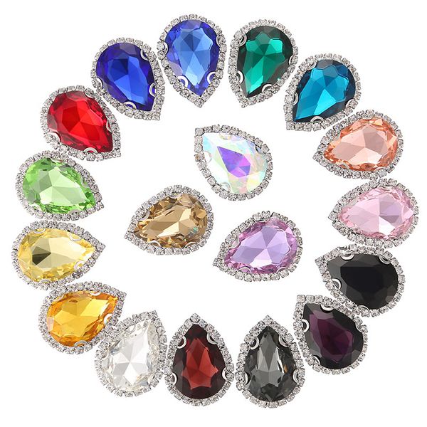 10pcs de gotas de água outras artes e artesanato strass colorido Faltback Glass Crystal Buckle Sew on Stones Use para DIY Headwear