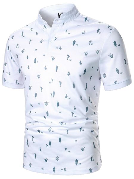 

men allover cactus print polo shirt s2c8#, White;black