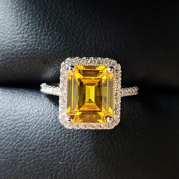 

s925 sterling silver designer fashion yellow zircon engagement ring for women ladies girl big brand jewelry party gift, Slivery;golden