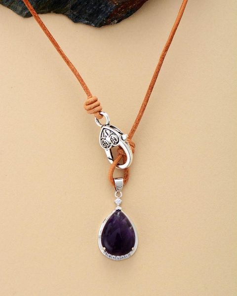 Colares de pingentes de colar de lágrima clássica Amethysts Cheker exclusivo jóias simples mulheres femme homme bijouxPenda