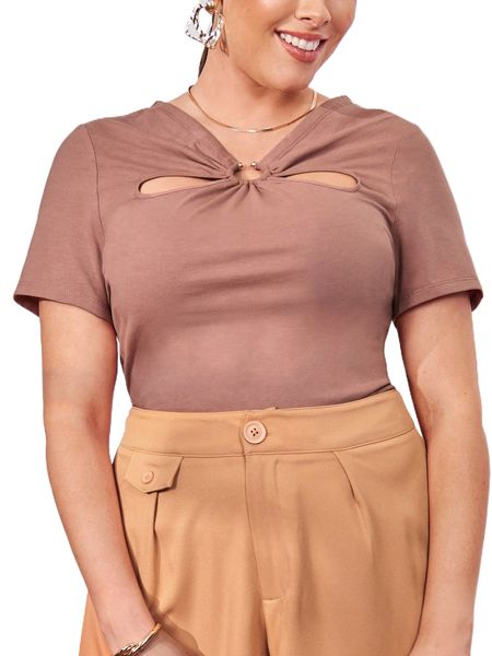 

plus u-ring cut out ruched tee x3rs#, Black