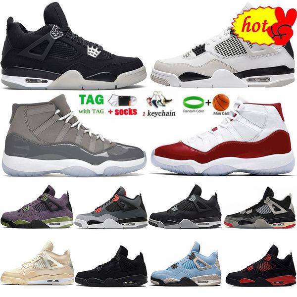 

4 mens basketball shoes university blue military canvas black chrome cat white oreo low 72- high cherry sail bred 4s sneakers 11 11s cool