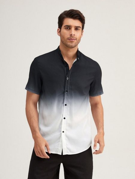 

men ombre button up shirt & shorts set x3bx#, Gray