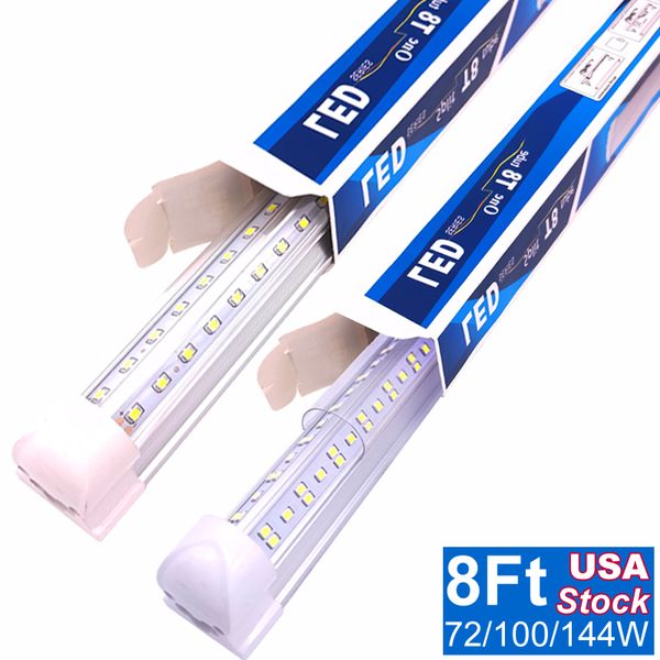 8FT LED Shop Lights Tube, 8 футов 96 в холодильнике Дверная морозильная камера Светодиоды пробирки, 6 ряд 144 Вт 14400 лм, V Форма Флуоресцентный четкий чехол Связуемая поверхность монтажный свет Crestech168