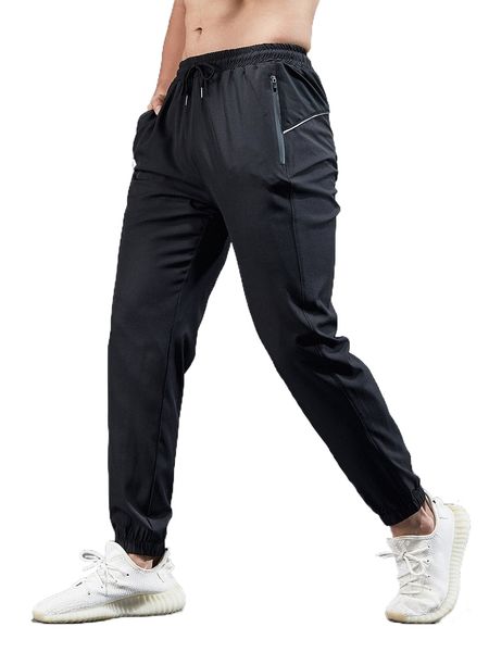 

men solid zip pocket sport pants i34y#, Black