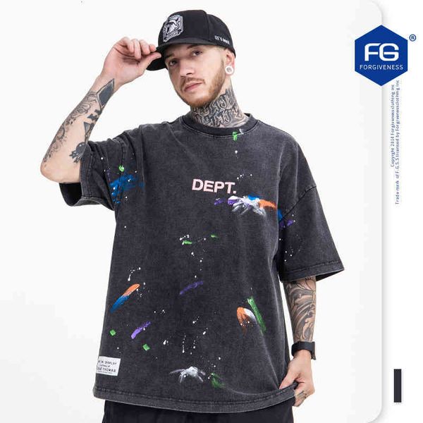 

men's t-shirts fg menswear spring and summer street fashion brand color manual splash vintage loose short sleeve t-shirt men skux, White;black