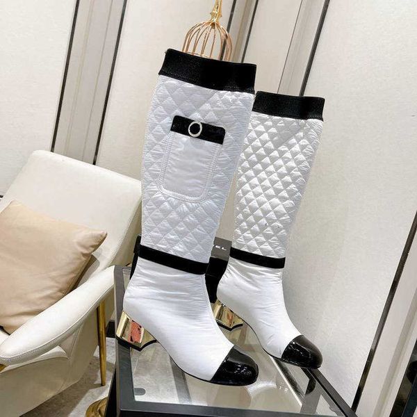 

ladies long martin boots classic luxury women down high patent leather knee boots designer new thick-heeled autumn winter warmth waterproof, Black